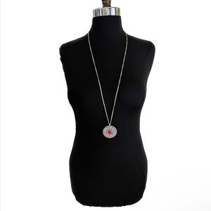 Paparazzi “so solar pink” silver colored long necklace and earring set